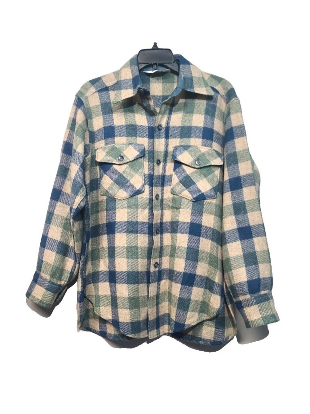 Woolrich Vintage Wool Plaid Casual Button-Down Shirt M Tan Heavyweight